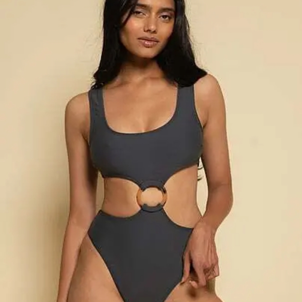 Women's Gray Cutout Swimsuit